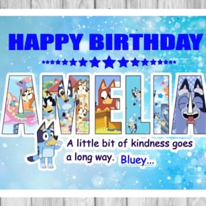Carte d'anniversaire personnalisée faite main d'art de mot de Bluey
