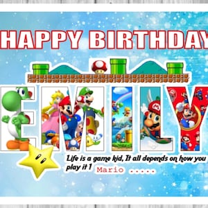 Personalisierte handgemachte Mario Wortkunst-Geburtstagskarte