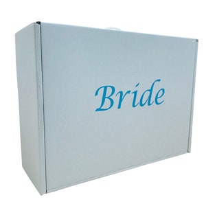 Wedding dress storage and Airline Travel box Very Strong plain white or 7 colours of high quality vinyl letters Acid free tissue included. Blue