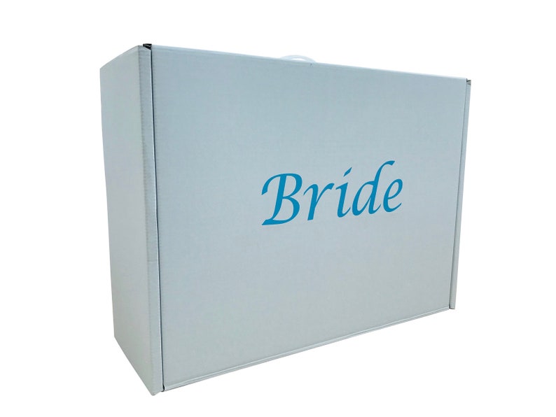Wedding dress storage and Airline Travel box Very Strong plain white or 7 colours of high quality vinyl letters Acid free tissue included. Blue