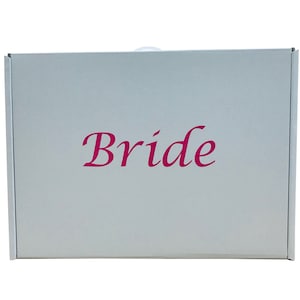 Wedding dress storage and Airline Travel box Very Strong plain white or 7 colours of high quality vinyl letters Acid free tissue included. Pink