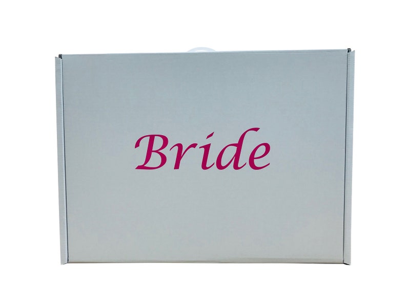 Wedding dress storage and Airline Travel box Very Strong plain white or 7 colours of high quality vinyl letters Acid free tissue included. Pink