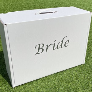 Wedding dress storage and Airline Travel box Very Strong plain white or 7 colours of high quality vinyl letters Acid free tissue included. Silver