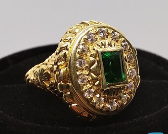1.40 Carat Antique Art Deco Emerald Cut Poison Ring Engagement Cocktail Ring In 925 Sterling Silver - Secret Compartment Ring - Unique