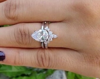 2.5 CT Pear Shaped Wedding Ring Set Pear Cut Engagement Ring Set Pear Diamond Ring Set Wedding Ring Set Pear Solitaire Ring Matching Band