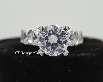 2.50 Ct Round Moissanite Engagement Ring with Princess Accents, Unique Anniversary Gift Ring, Stacking Ring, Round Cut Diamond Promise Ring