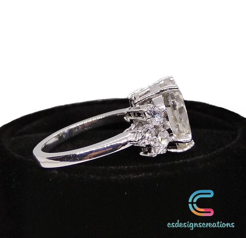 Beautiful 3.19 CT Pear Cut Solitaire Engagement Wedding Ring 925 Sterling Silver Flower Ring Natural Inspired Anniversary Ring