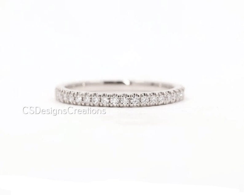 2mm Lab Diamond Wedding Band. Half-Way and Eternity. Petite Minimal and Stackable, Half Eternity Band, Minimalist Ring, Bridal Band image 4