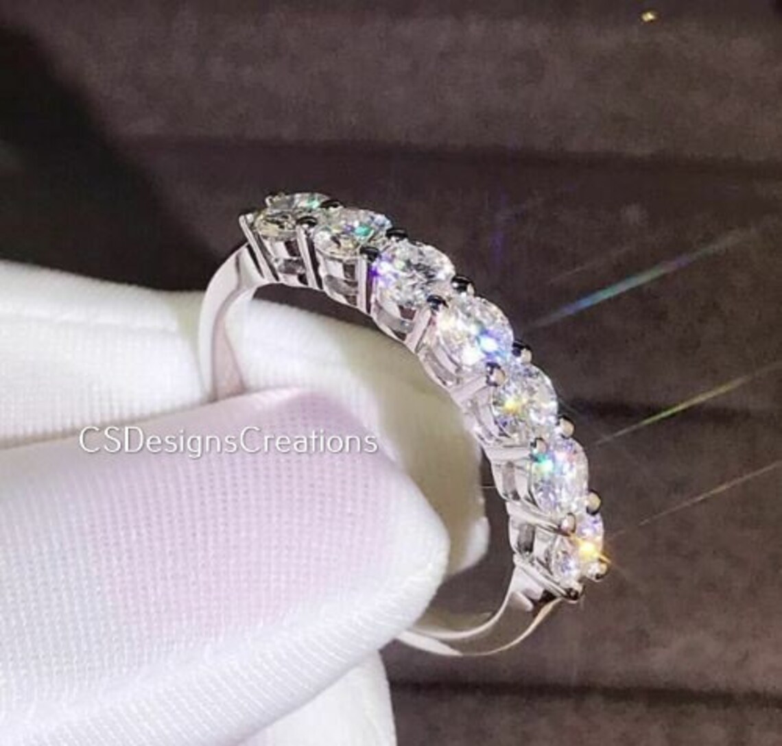 7 Stone Moissanite Wedding Band Ring Lab Diamond Eternity Etsy