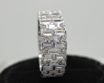 2.28 Cts Rund & Baguette Diamant Ehering, Ewigkeit Diamant Band 925 Sterling Silber Stapelband, voller Eternity Bandring für Damen