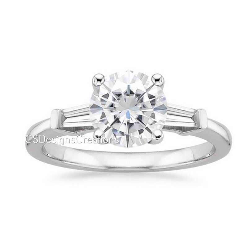 1.90 Ct Round Brilliant Moissanite Engagement Ring 3 Stone Ring Near Colorless Moissanite Bridal Ring Brilliant Moissanite Proposal Ring