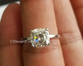 Cushion 2 Carat Lab Diamond Engagement Ring Solitaire Ring Cushion Cut Diamond Proposal Ring Anniversary Ring, 4 Prong, Wedding Bridal Ring