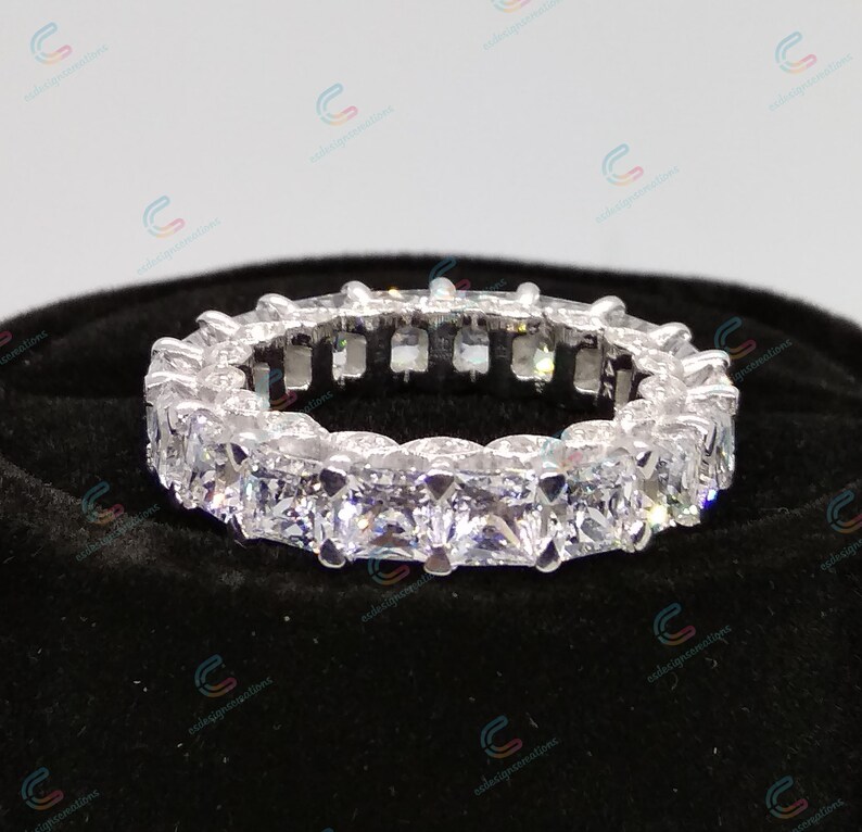 5.5 MM Princess Cut Cz Diamond Eternity Band In 925 Sterling Silver Princess Full Eternity Wedding Anniversary Band Ring Cocktail Ring Gift