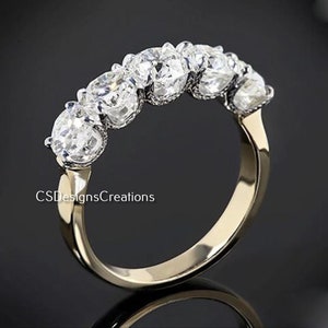 2.5 Ctw 5 Stone Lab Diamond Engagement Ring, Anniversary Gift, 5 Stone Diamond Ring Five Stone Two Tone Ring, Minimalist Wedding Bridal Ring image 3