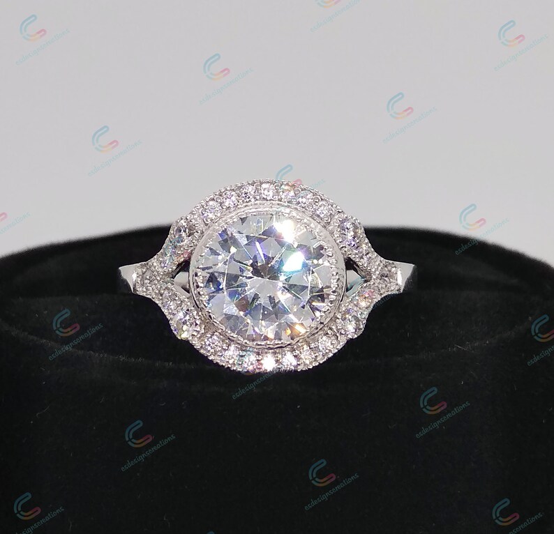 Vintage Art Deco Bezel Set 2.38 Ct Round Cut Engagement Ring In 925 Sterling Silver For Womens Wedding Cocktail Ring Bezel Ring