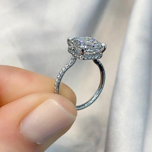 2.2CT Asscher Cut Diamond Ring, Unique Hidden Halo Engagement Ring Asscher Solitaire Ring Dainty Ring Wedding Anniversary Gift