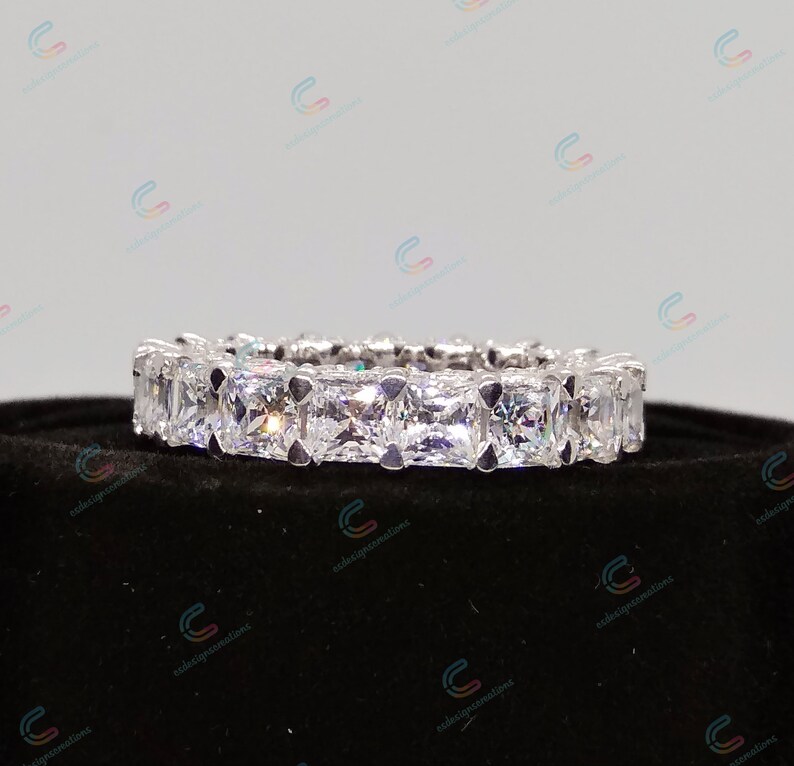 5.5 MM Princess Cut Cz Diamond Eternity Band In 925 Sterling Silver Princess Full Eternity Wedding Anniversary Band Ring Cocktail Ring Gift