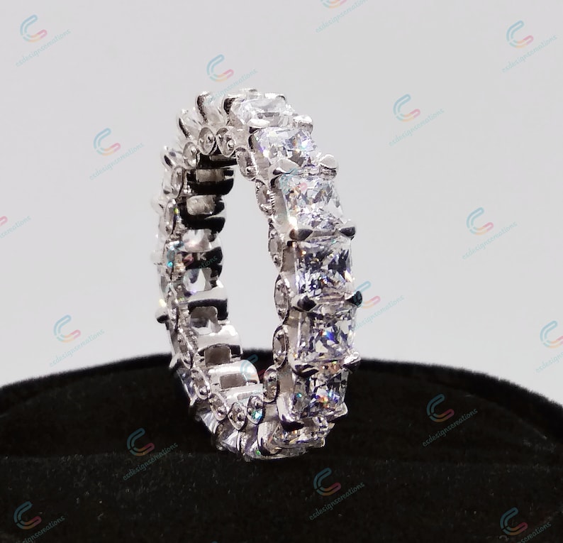 5.5 MM Princess Cut Cz Diamond Eternity Band In 925 Sterling Silver Princess Full Eternity Wedding Anniversary Band Ring Cocktail Ring Gift