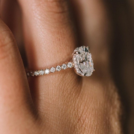 3CT 108mm Hidden Halo Lab Diamond Engagement Ring Rose Gold