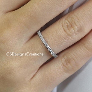 2mm Lab Diamond Wedding Band. Half-Way and Eternity. Petite Minimal and Stackable, Half Eternity Band, Minimalist Ring, Bridal Band image 2