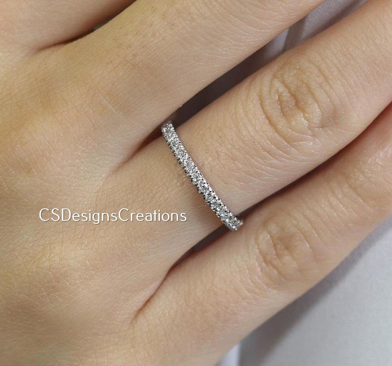 2mm Lab Diamond Wedding Band. Half-Way and Eternity. Petite Minimal and Stackable, Half Eternity Band, Minimalist Ring, Bridal Band image 2