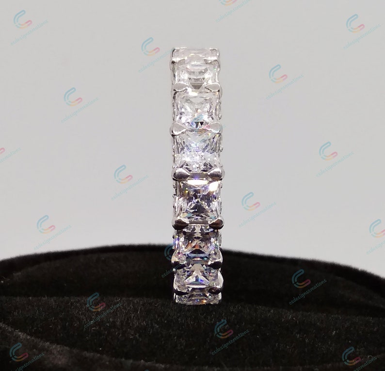 5.5 MM Princess Cut Cz Diamond Eternity Band In 925 Sterling Silver Princess Full Eternity Wedding Anniversary Band Ring Cocktail Ring Gift
