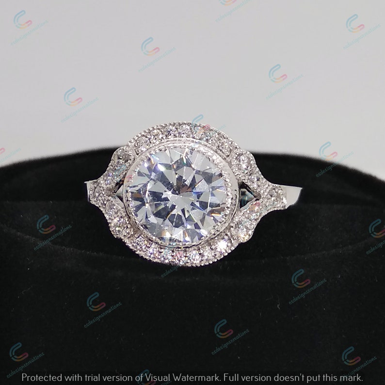Vintage Art Deco Bezel Set 2.38 Ct Round Cut Engagement Ring In 925 Sterling Silver For Womens Wedding Cocktail Ring Bezel Ring