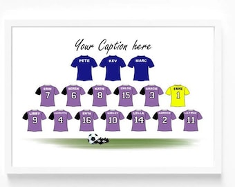 Personalised Kids Football rugby shirt Team Print Birthday Gift Coach Present football player of the month Keepsake A4 A3