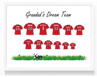 Personalised Football team Print, Father's day gift Birthday Dad Daddy Grandad daddys number 1 team dads dream team A4 A3