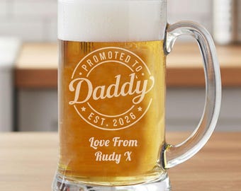Personalised Beer Tankard | Promoted to Daddy Gift | New Dad | Father's Day | Engraved Pint Glass | Custom Year