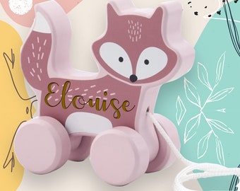 Personalised Wooden Pull Along Fox Unique Keepsake Gift For Girls, Boys, Toddlers, Birthday, Christening, New Baby Gift Luxury Gift Box