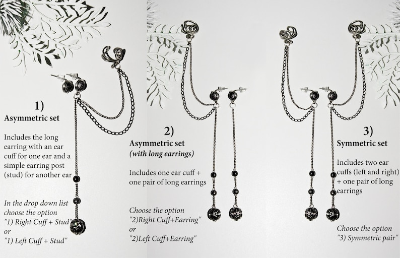 Earrings gift Long gray earrings Chain earring Earrings ear cuff Long chain earrings gray Earrings chains Dark gray earrings chain