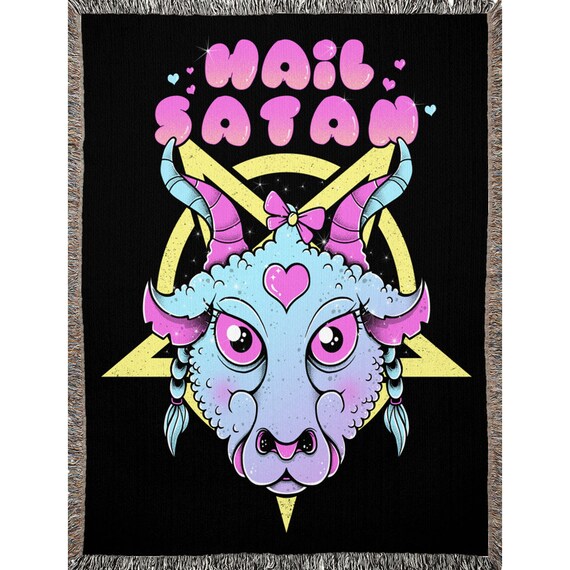 Hail Satan Blanket Cute Cartoon Baphomet Satanic Woven Etsy