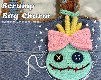Ciondolo per borsa a forma di bambola di pezza cucita, pochette all'uncinetto, ciondolo per borsa all'uncinetto