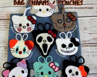 Ciondolo/sacchetto per borsa a forma di gattino spettrale all'uncinetto, ciondoli per borsa all'uncinetto, sacchetti all'uncinetto, ciondolo per borsa a forma di gattino all'uncinetto, Halloween all'uncinetto