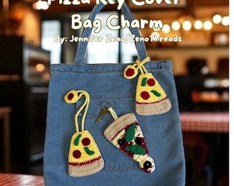 Ciondolo per borsa a forma di chiave di pizza all'uncinetto