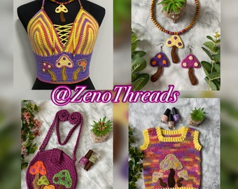 Applicazione a forma di fungo attorcigliato 3 in 1, motivo all'uncinetto