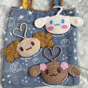 Cinnamon Puppy Bag Charm Pattern, Puppy & Friends Bag Charm Pattern, Crochet Pouch, Crochet Bag Charm