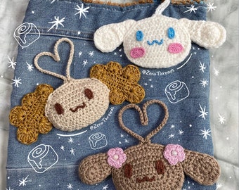 Modello per ciondolo per borsa a forma di cucciolo di cannella, modello per ciondolo per borsa a forma di cucciolo e amici, pochette all'uncinetto, ciondolo per borsa all'uncinetto