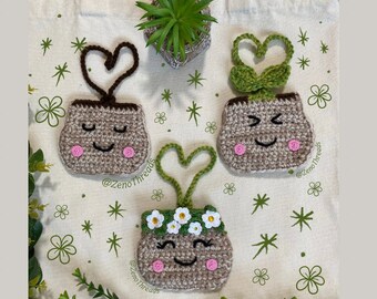 Ciondolo per borsa a forma di pianta all'uncinetto, sacchetto per piante all'uncinetto, piante all'uncinetto, ciondoli per borsa all'uncinetto, sacchetto all'uncinetto, fiori all'uncinetto