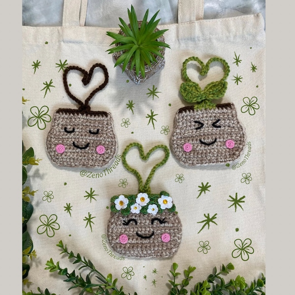 Crochet Plant Bag Charm, Crochet Plant Pouch, Crochet Plants , Crochet bag Charms,  Crochet Pouch, Crochet Flowers
