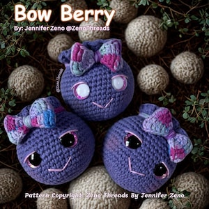 Bow Berry Plushie Pattern, Crochet Blueberry plushie Pattern
