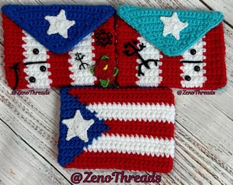 Modello per portafoglio con bandiera portoricana all'uncinetto, bandiera portoricana, portafoglio all'uncinetto