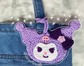 Ciondolo per borsa a forma di coniglietto giullare all'uncinetto, marsupio all'uncinetto