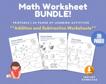 Math BUNDLE Printable Preschool Pre-K Kindergarten Worksheets Addition Subtraction Homeschool Learning Early Education