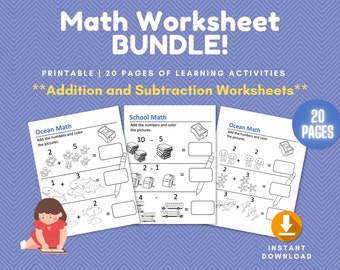 Math BUNDLE Druckbare Vorschule Pre-K Kindergarten Arbeitsblätter Zugabe Subtraktion Homeschool Lernen Früherziehung