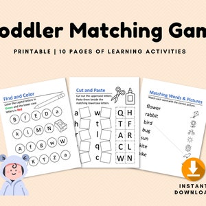 Toddler Matching Game, Find and Match Printable, Cut and Paste, Find and Color, Activity Worksheets, Preschool Learning for Kids Ages 1-5