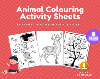 Páginas para colorear de animales, 10 páginas para colorear de animales imprimibles para niños, niñas, adolescentes, niños, actividad de fiesta de cumpleaños de animales, fiesta de cumpleaños para niños