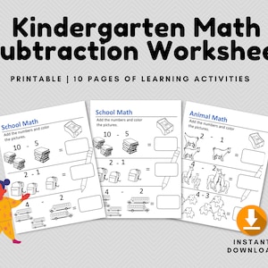 Subtraction Practice for Preschool, Kindergarten, 0-10 Basic Subtraction Printables, Basic Math Practice Worksheets