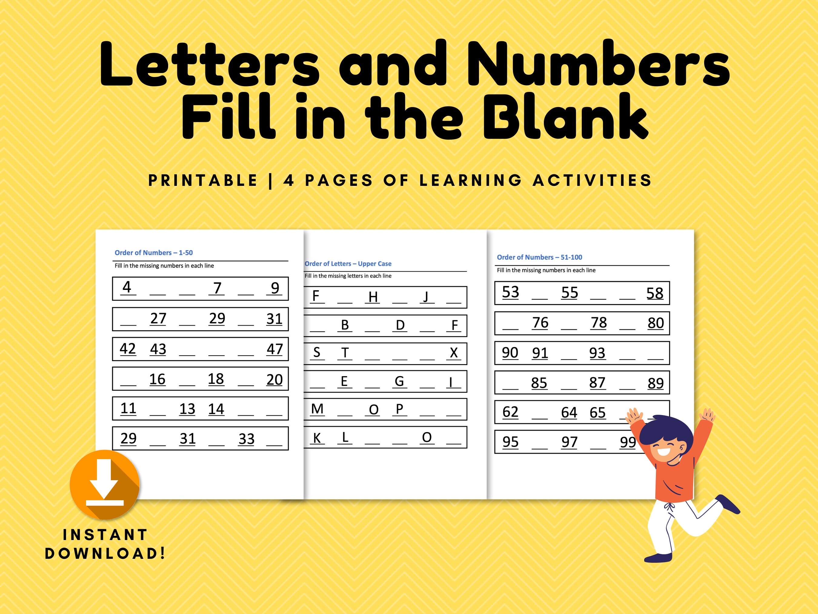 Fill in the blank Letters and Numbers Alphabet Fill in the | Etsy